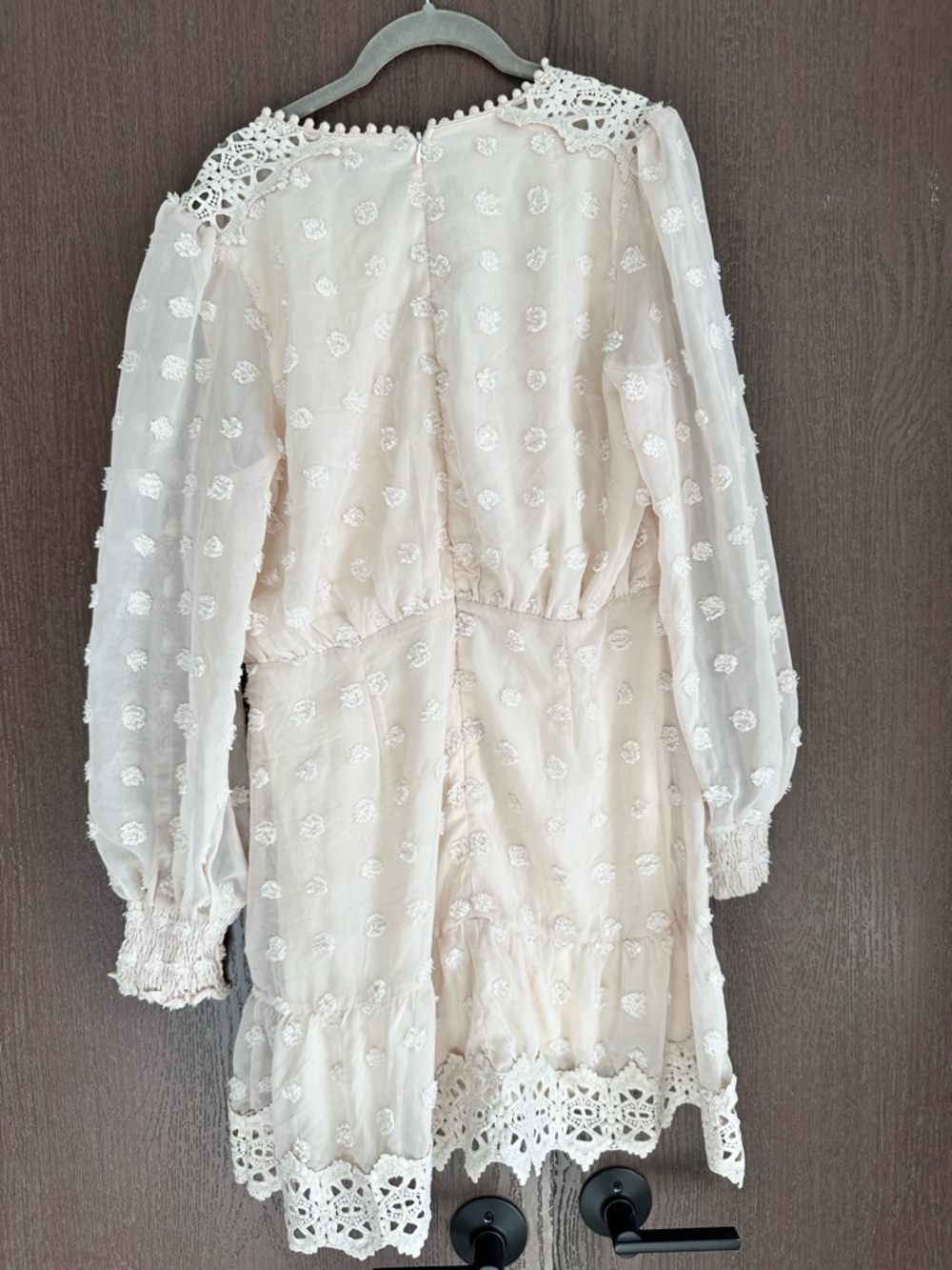 Lulu's Cream Crochet-Trim Long Sleeve Mini Dress - Picture 2 of 3